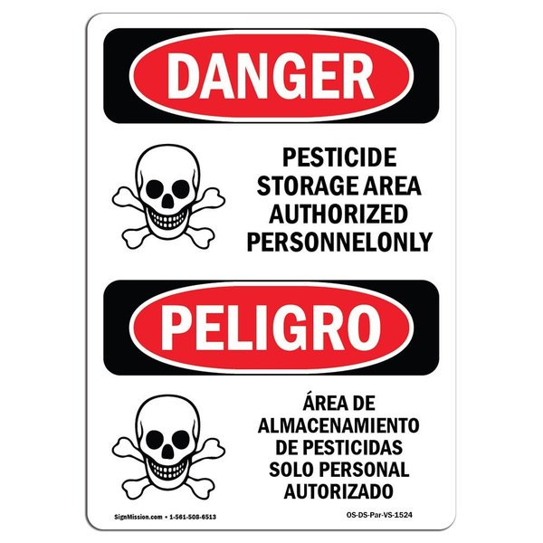 Signmission OSHA Sign, 18" H, 12" W, Aluminum, Pesticide Storage Area Bilingual Spanish, 1218-VS-1524 OS-DS-A-1218-VS-1524